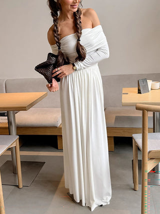 Off Shoulder Top Flowy White Skirt Two Piece Outfit