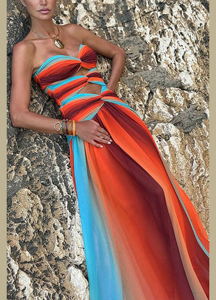 Gradient Cutout Twisted Vacation Dress