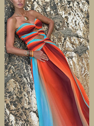 Gradient Cutout Twisted Vacation Dress