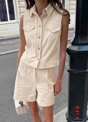 Casual Cotton-Linen Tank Top & Shorts Set