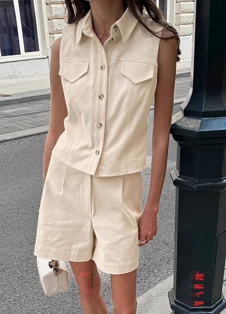 Casual Cotton-Linen Tank Top & Shorts Set