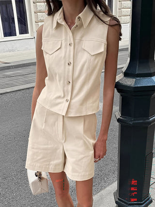 Casual Cotton-Linen Tank Top & Shorts Set