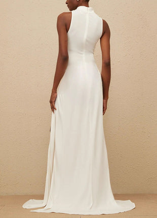 Halter Ruched High Split Sleeveless Maxi Dress