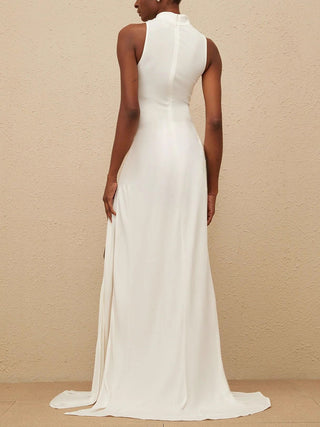 Halter Ruched High Split Sleeveless Maxi Dress
