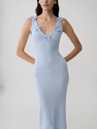Sleeveless Floral Applique Knit Midi Dress