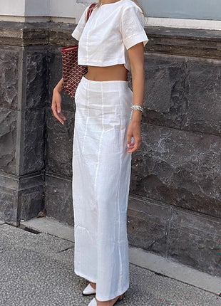Cotton Crew-Neck Top & Maxi Skirt Set