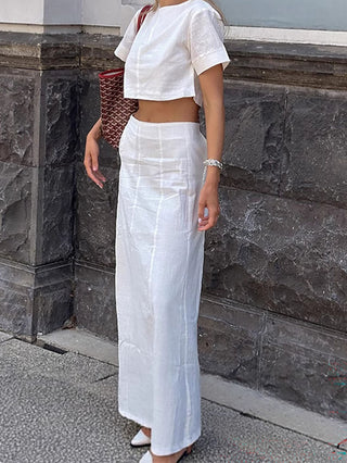Cotton Crew-Neck Top & Maxi Skirt Set
