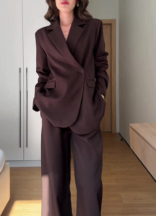 Blazer Wide Leg Pants Formal Two Piece Suit