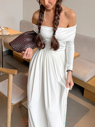 Off Shoulder Top Flowy White Skirt Two Piece Outfit