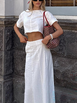 Cotton Crew-Neck Top & Maxi Skirt Set