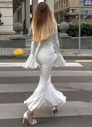 Elegant Ruffled Mermaid Midi Dress