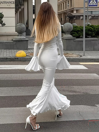 Elegant Ruffled Mermaid Midi Dress