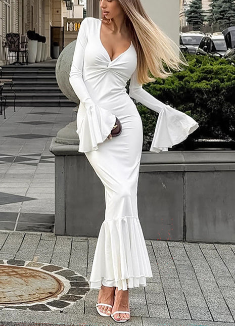 Elegant Ruffled Mermaid Midi Dress