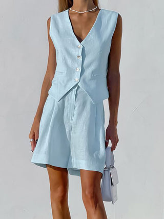 Cotton Vest Wide Leg Shorts Two Piece Outfit