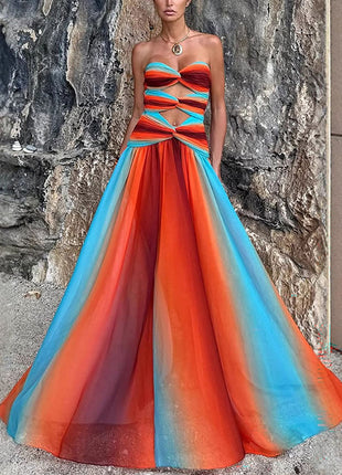 Gradient Cutout Twisted Vacation Dress