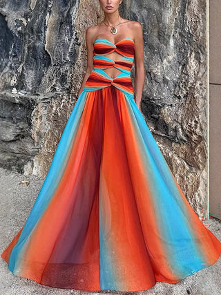Gradient Cutout Twisted Vacation Dress