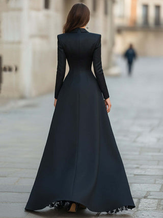 Blazer Top High Slit Lace Maxi Evening Gown Two Piece Set