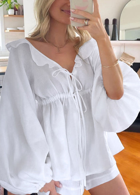 Ruffle Tie Front Top Shorts Two Piece Set