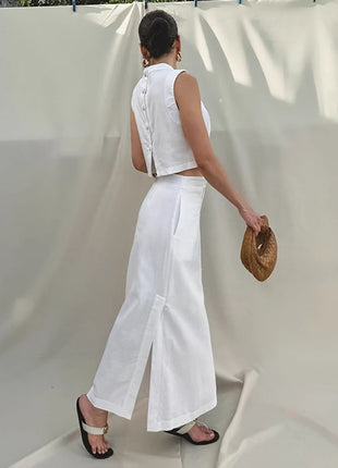 Sleeveless Crop Top Midi Skirt Two Piece Set