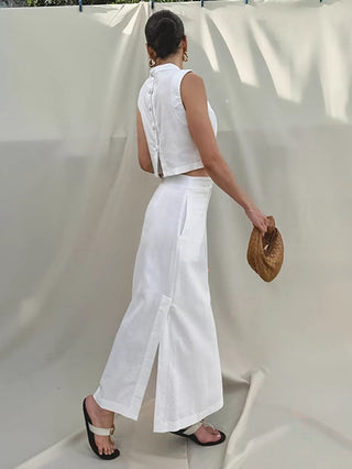 Sleeveless Crop Top Midi Skirt Two Piece Set