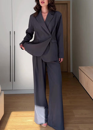 Blazer Wide Leg Pants Formal Two Piece Suit