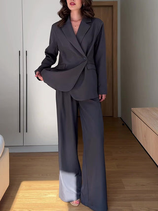 Blazer Wide Leg Pants Formal Two Piece Suit