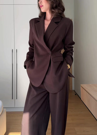 Blazer Wide Leg Pants Formal Two Piece Suit