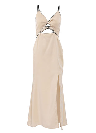 Cutout Twist Front Split Satin Maxi Slip Dress