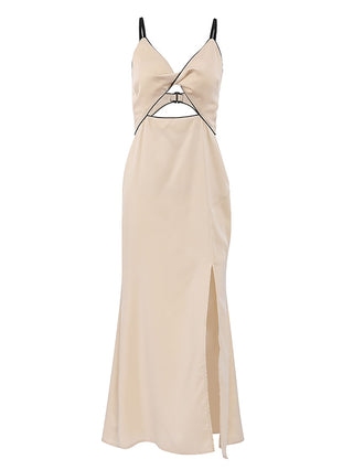 Cutout Twist Front Split Satin Maxi Slip Dress