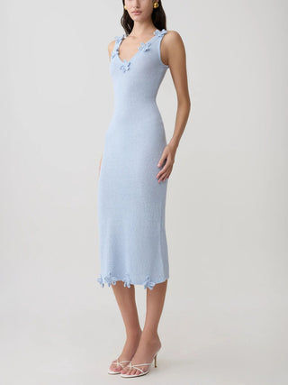 Sleeveless Floral Applique Knit Midi Dress