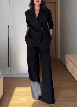 Blazer Wide Leg Pants Formal Two Piece Suit