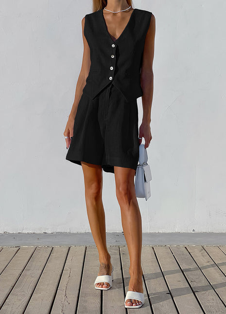 Cotton Vest Wide Leg Shorts Two Piece Outfit