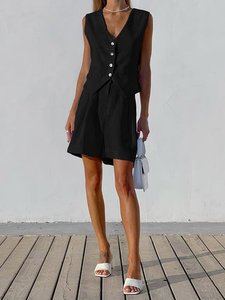 Cotton Vest Wide Leg Shorts Two Piece Outfit