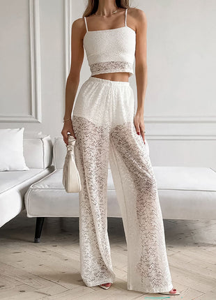 Lace Camisole & Wide-leg Pants Two-Piece Set