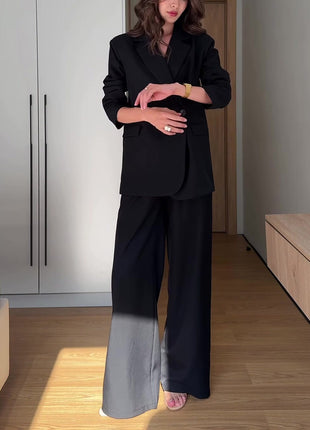 Blazer Wide Leg Pants Formal Two Piece Suit