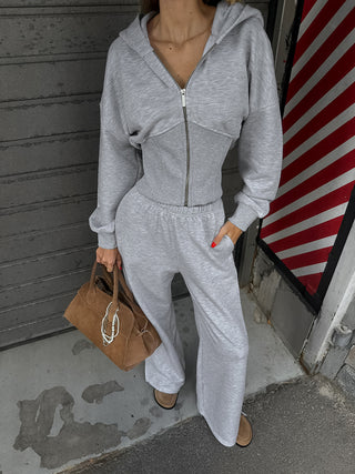 Zip Crop Hoodie Split Pants Tracksuit Two Piece Set
