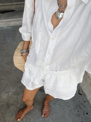 Cotton Loose Shirt Shorts Two Piece Set