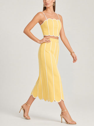 Scalloped Trim Cami Crop Top Midi Skirt Two‑Piece Outfit