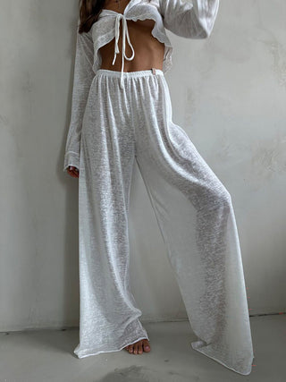 Tie Front Crop Top Wide Leg Pants Two Piece Set