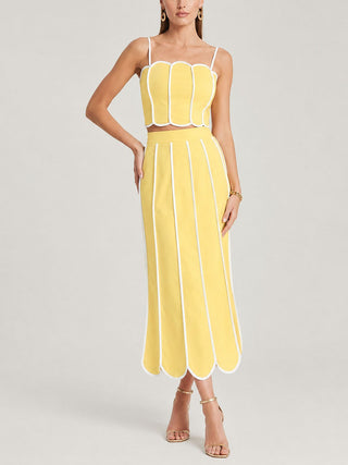 Scalloped Trim Cami Crop Top Midi Skirt Two‑Piece Outfit