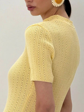 Tie Keyhole-Neck Short Sleeve Knit Mermaid Maxi Dress