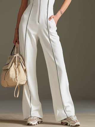 Sporty Striped Shoulder Cutout Jumpsuit