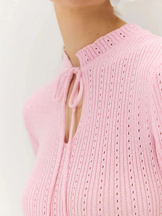 Tie Keyhole-Neck Short Sleeve Knit Mermaid Maxi Dress