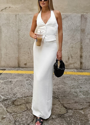 Halter Vest Midi Maxi Skirt Two Piece Set