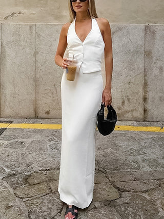 Halter Vest Midi Maxi Skirt Two Piece Set