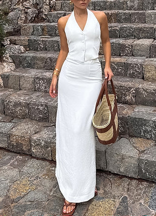 Halter Vest Midi Maxi Skirt Two Piece Set