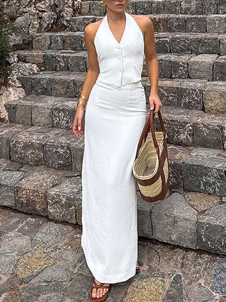 Halter Vest Midi Maxi Skirt Two Piece Set