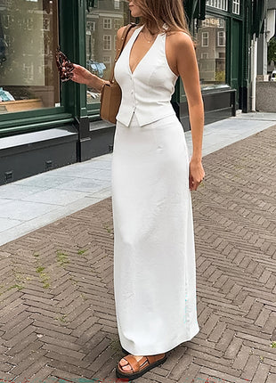 Halter Vest Midi Maxi Skirt Two Piece Set