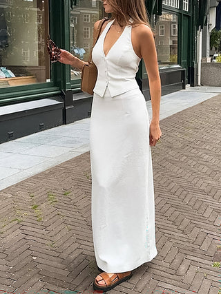 Halter Vest Midi Maxi Skirt Two Piece Set